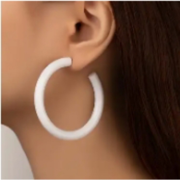 Jewelry - Women White Hoop Earrings
